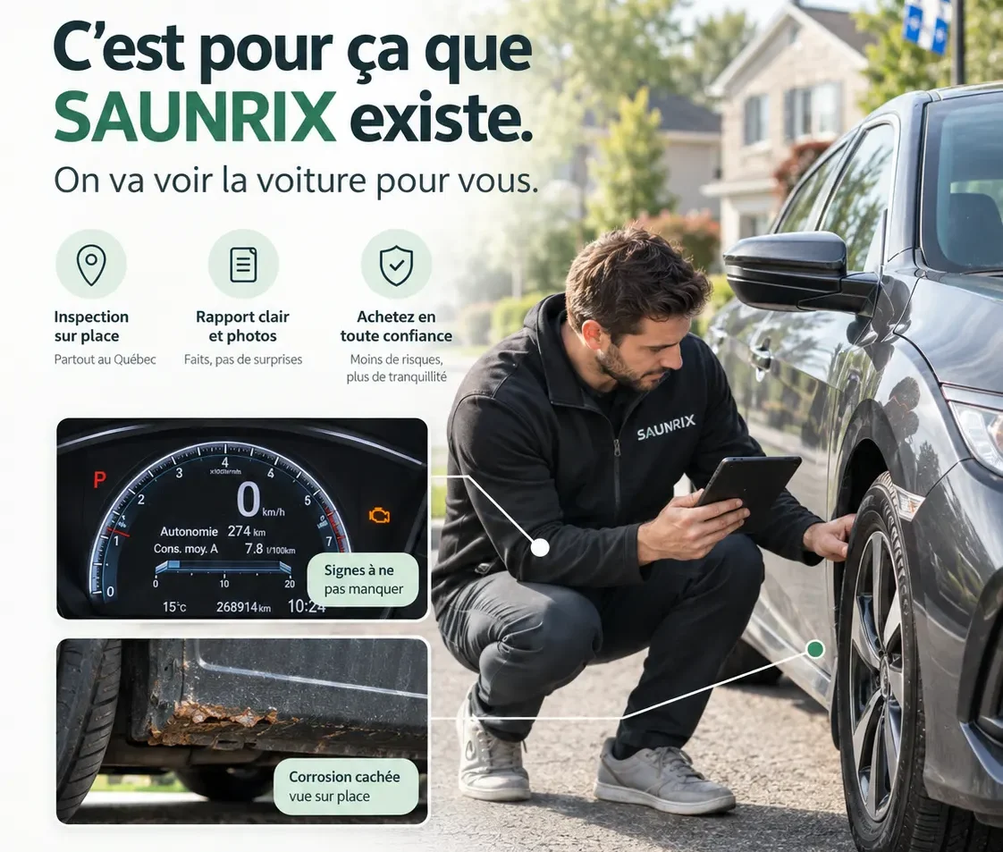 Mécanicien du réseau SAUNRIX inspectant un véhicule et documentant les constats